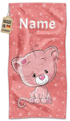Print Royal PR Kinder-Handtuch mit Name personalisiert - Katze - Geschenk für Jungen & Mädchen, Tier Geschenke, Kindertag, Schwimmunterricht | Handtuch Personalisieren 140 x 70 cm