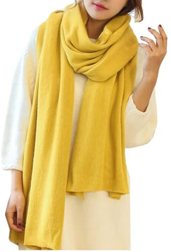 Kabelife Damen Strickschal XXL Lang Schal warm Grobstrickschal Schultertuch Oversized Herbst Winterschal 200cm x 50cm(Gelb)