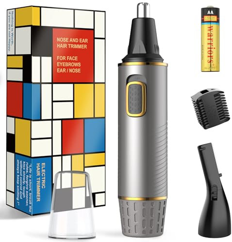 Nasenhaartrimmer für Herren, 2025 Upgrade, wiederaufladbarer Nasenhaarschneider für Herren, zweischneidige Klingen, batteriebetrieben mit IPX7 wasserdicht für einfache Reinigung, Graugold
