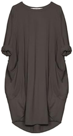 FUPODD Kleider Damen Sommer Knielang Sommerkleid Damen Elegant Langarm Sommerkleider Frauen Leicht Und Luftig Musselin Kleider Mit Ärmeln Locker Damenkleider Mit Taschen Ballonkleid Mit Taschen