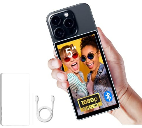 Shimbol CP5 Lite 5 1080P Selfie Monitor Screen for iPhone Andriod Phone Vlog Back Rear Camera Mirror, 50M RangeOne Click Connection, with Magnetic White Case