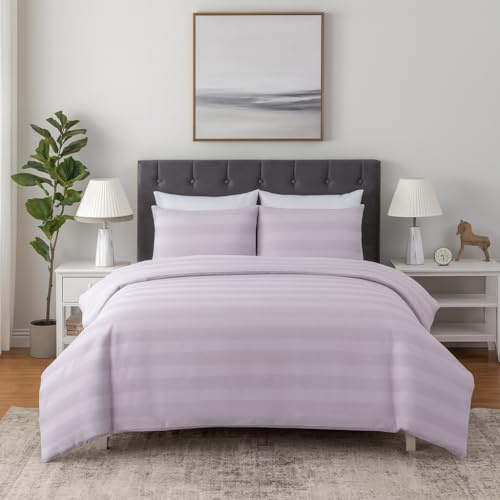 Dreamology King Duvet Cover Set (230 X 220), Textured Fabric Waffle Stripe,Button Closure, Duvet Cover Set, Waffle Weave Duvet Cover, Duvet Cover With 2 Pillowcases (Light Purple)