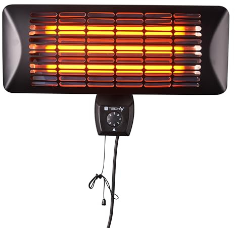 Techly 620782 Stufetta da Parete al Quarzo per Interno Esterno IP24 2400W Nero