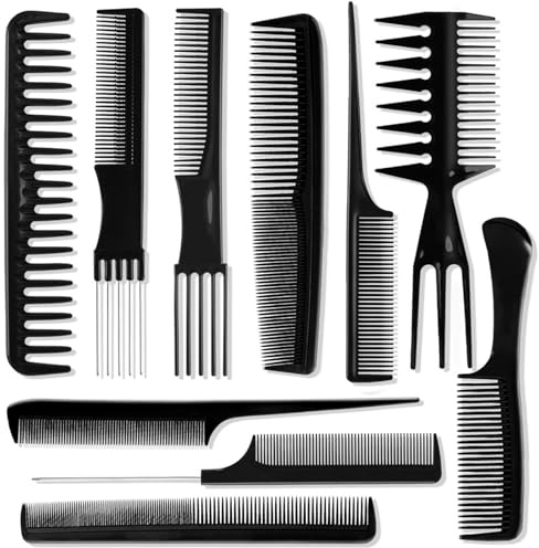 10 Pcs Hair Combs Set,Professional Anti Static Barber Comb,Wide Tooth Fine Hair Styling Hairdressing Detangling Combs Rat Tail Comb for Long Wet Thick Curly Hair Men Women Salon Home
