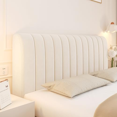 Treer Bett Kopfteil Bezug, Einfarbig Bettkopfteil Bezug, Strecken Staubdicht Bettkopfteil Hussen, All-Inclusive Schutz Dekorativ für Schlafzimmer Bett Kopfteil (Weiß Streifen,180cm)