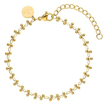 Purelei Terra Armband – Filigranes Armband mit glänzenden Metallkugeln – Edelstahl vergoldet – Verstellbar 16–20 cm – Gold/Silber/Roségold