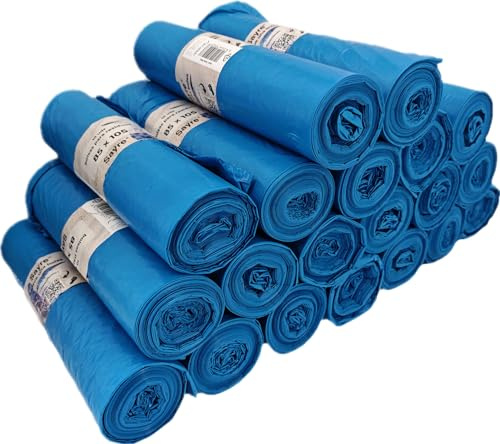 Bolsas de Basura Azules de 100L – Pack 200 Unidades (20 Rollos) Bolsas de Comunidad 85 x 105 cm