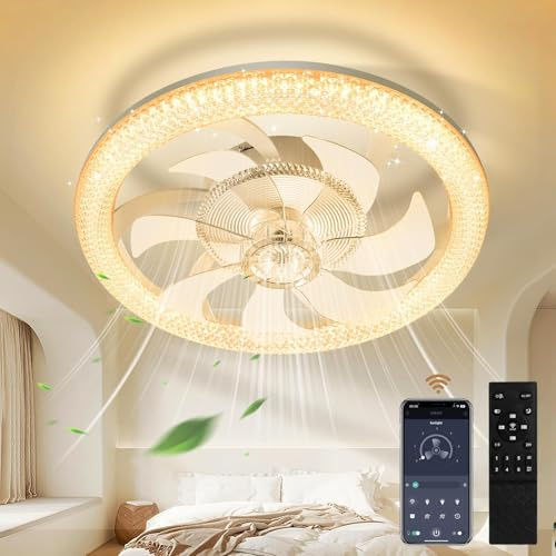 Dibaful Deckenventilator mit Beleuchtung 70W 48cm LED Deckenlampe Deckenventilatoren Fernbedienung APP 6-Gang Dimmbar Timer für Schlafzimmer Wohnzimmer