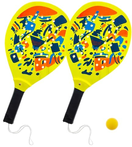 Racchettoni da Spiaggia in Legno cm 39 con Pallina Racchettoni Forati in Legno Beach Tennis Pool Party Racchettone Forati e Pallina Padel Racchette Spiaggia Coppia Racchette Padel Piscina Giardino (B)