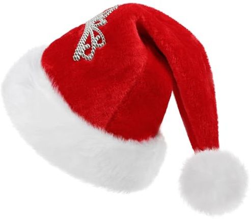 ASENKU Rouge Bonnet de Noel Adulte Chapeau de Père Noël pour Femme Adultes Peluche Luxe Costume de Chapeau en Ornements de Noël Bonnet de Père Noel