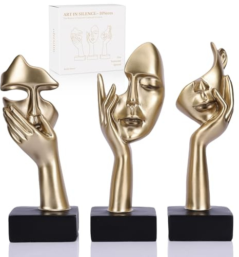 oliruim Thinker Großes Statuen-Set – Schwarz-Glod-Kunst, abstrakte Akzent-Figuren für Wohnzimmer, Schlafzimmer, Regale, Büro-Desktop, Couchtisch-Dekoration, Geschenk für Frauen (3 Stück, schwarz