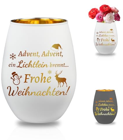 LIHIQIYA Calendario de Adviento para mujer, portavelas con grabado, portavelas para calendario de Adviento 2025, portavelas con texto en alemán «Frohe Weihnachten Geschenke als Tischdeko für Frauen