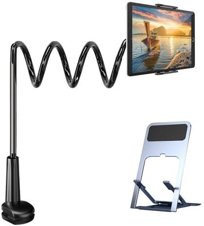 BOCHENG Schwanenhals Tablet Halterung Kindle Halterung Bett 360°Flexible mit1 Handyhalterung für Tisch, für Ipad/Handy/Switch/Samsung Galaxy Tabs/Kindle Fire HD usw,130cm Schwarz