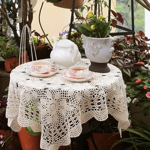 MerwDeeyt Cotton Handmade Crochet Lace Table Runners 85-90cm | Square Crochet Tablecloth, Beige Doily Table Dresser, Crochet Table Runner Dresser Scarves, for Bedrooms Tables