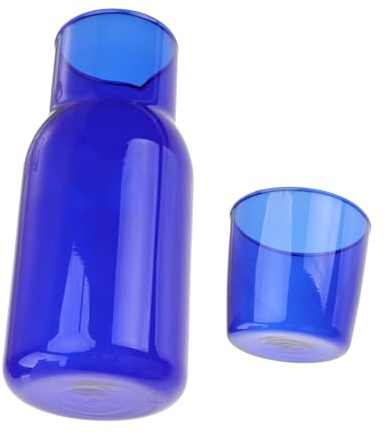 TOBBOMEY Vaso y Botella de Agua de Vidrio Resistente al Calor Capacidad Color Azul Elegante para Hogar Oficina y Hotel Incluye Vaso y Botella para Reuniones y Uso Diario