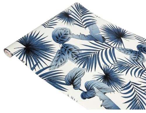 DecoMeister Klebefolie Möbel 45x200 cm | Möbelfolie selbstklebend | PVC, wasserfest und zuschneidbar | Klebefolie für Möbel - einfache Renovierung und individuelles Design | Tropische Blätter Blau