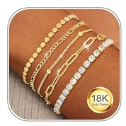 ZNBOH 5-6 Piezas Pulsera Plata Mujer Oro 18k Apilables Ajustables Pulseras Tenis Figaro Box Satélite Serpiente Cadena Pulsera Set Joyas de Mujer Niña Regalo Cumpleaños Amigas