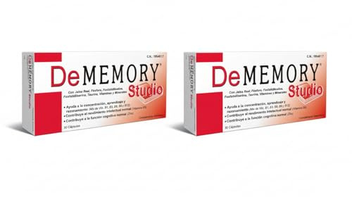 DeMemory Studio Lot de 2 capsules - Aide à la concentration, à l'apprentissage et au raisonnement - avec phosphatidylcholine, phosphatidylsérine, taurine, gelée royale, vitamines et minéraux