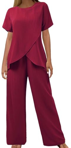 Ensemble Pantalon Femme 2 Pièces Élégant Léger Manches 3/4 Col Rond Pantalon Droit Été Mousseline Bureau Chic Vêtement Femme Set A135