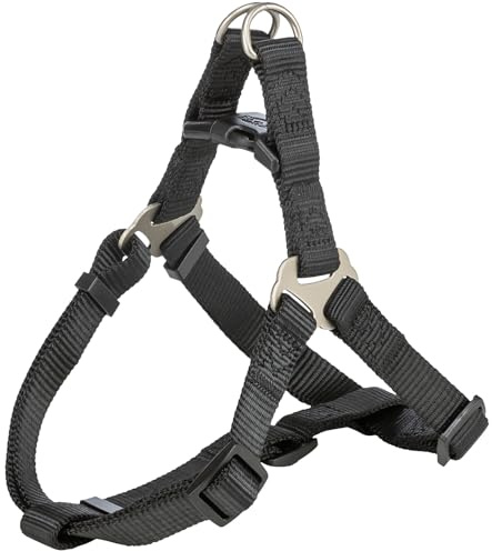 TRIXIE Premium One Touch Geschirr Größe S: Brustumfang 40–50 cm/15 mm in schwarz - leicht anzulegendes verstellbares Hundegeschirr mit zugentlastender Schnalle für kleine Hunde, 204401 | Leicht anzulegen dank zugentlastender Schnalle – stufenlos verstellbar, sicherer Sitz für kleine Hunde