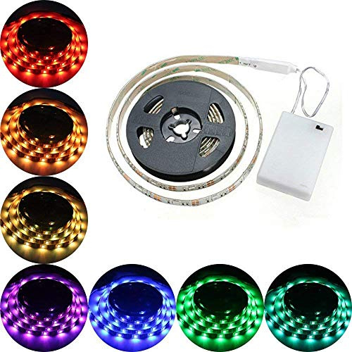 cuzile LED Leiste 50CM Stripe Licht RGB Mehrfarbig + Batterie box Batteriebetrieben + Mini Controller …