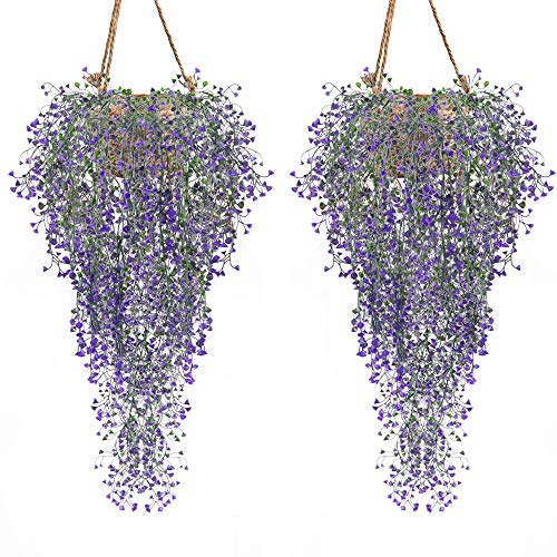 GKONGU Kunstblumen 2 Stück 85CM Hängende Rebe Efeu Pflanzen Kunstblumen für Hauswanddekoration Kunstblumen für Partydekoration-Lila