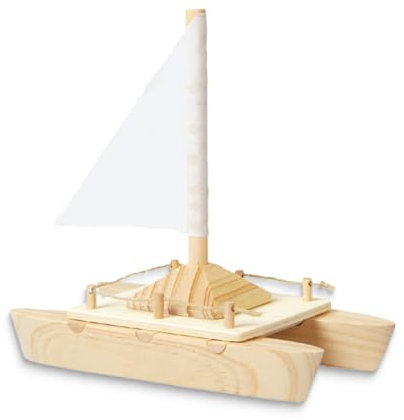 matches21 HOME & HOBBY Katamaran Boot DIY Holz Bastelset für Kinder ab 6 Jahren als Modellbau Bausatz