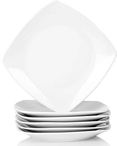 MALACASA Side Plates, 6.5 Ivory White Porcelain Square Dessert Plates Set of 6, Dishwasher & Microwave Safe Snack Plate, Series Julia
