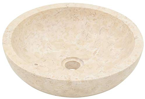 Festnight Lavabo Salle de Bain a Poser Vasque à Poser de Salle de Bain Évier en Marbre 40 x 12 cm Crème