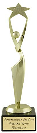 CAAKT POKALMATADOR Siegerfigur Stern Pokal - 18 cm - Ideal als personalisiertes Geschenk – Wunschtext auf Aluschild - Siegertrophäe | Ehrenpreis – schwarzer Marmorsockel