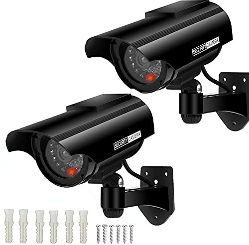 AlfaView Kamera Dummy Solarbetriebene Überwachungskamera Attrappe Fake Kamera Attrappe Dummy Kamera Attrappe Dummy Innen Außen Fake Überwachung Haus Sicherheit Security (Schwarz-2 Pack)