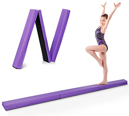 ZENY 9ft Folding Gymnastics Balance Beam Low Floor Balance Beam Bar with Anti-slip Base Extra Firm Foam Walking Beams Home Balance Training Gymnastics Equipment (Purple)
