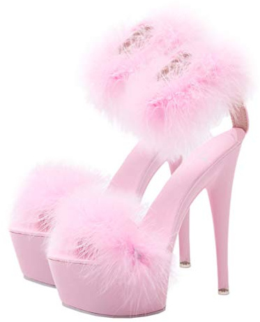 Holibanna Women High Heels Sandals with Feather Sexy Fashion Sandals Fluffy High Heels Shoes 1 Pair