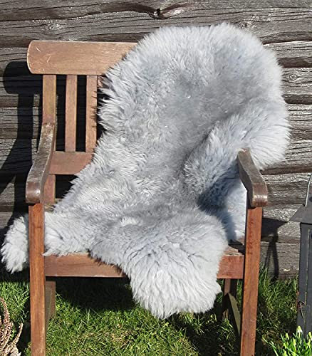 Felltrade Merino Schaffell Lammfell Fell echt gefärbt groß, grau, ökologische Gerbung (120-130 cm)