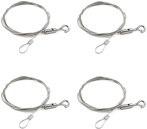 SDTC Tech 4-Pack Adjustable Picture Hanging Wire Ropes with Loop and Hook 1.5mm x 3ft Stainless Steel Supension Cable for Heavy Duty Frame, Chandelier Light, Home Decorations (Load 44lb/per)