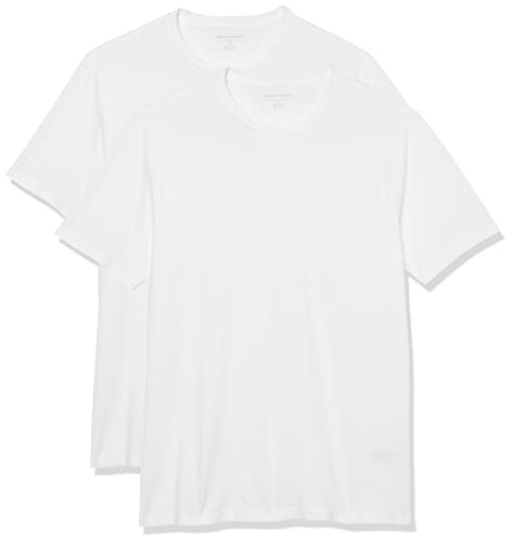 Amazon Essentials Men's T-Shirt Slim-Fit Short-Sleeve Crewneck, Pack of 2, White, L