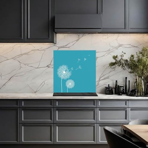 banjado Küchenrückwand Glas ohne Bohren 40x40cm – Glasrückwand Küche mit Motiv Pusteblume 4 / Spritzschutz Küchenrückwand Glas/selbstklebende Küchenrückwand Platte - magnetisch & beschreibbar