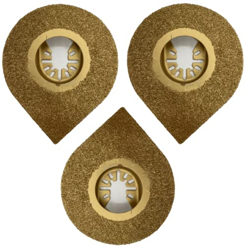 Rennie Tool 3 x 70mm Wide Carbide Teardrop Multi Tool Blades | Compatible With Dremel Fein Makita Dewalt Multitools Etc. For Bricks, Plaster, Grout Removal. Oscillating Cutter Saw Set