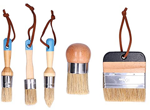 Craie et Cire Pinceau Meubles - Peinture ou Cirage Peinture au Lait foncé ou Clair Cire Douce décor à la Maison armoires pochoirs Bois 5 pièces Ensemble