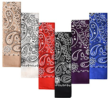 6-Pack 100% Cotton Bandanas Gift Set (Red Black White Blue Purple Tan) – 22x22 Inch Paisley Head Wraps, Face & Neck Scarves, Multi-Purpose Accessories for Men & Women, Holiday & Everyday Gifting