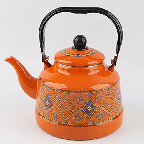 BEZAX Teekanne, Gusseisen-Teekanne, Emaille-Haushaltskessel, Milch-Teekanne/Kühler Wasserkocher/Wasserkocher/Restaurant-Tee, geeignet für eine Vielzahl von Öfen, pink/blau/gelb/orange (1,7 l)
