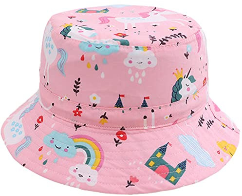 Malaxlx Unisex Kinder Sonnenhut Einhorn Rosa Fischerhut Sommerhut für 4-8 Jahre Mädchen Jungen