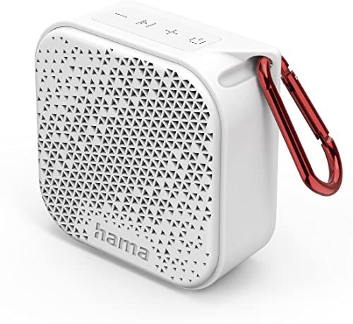 Hama Bluetooth-Lautsprecher Pocket 3.0 Box für Handy (kompakter Mini-Lautsprecher mit Bluetooth, AUX u. praktischem Karabiner klein, mobile Musikbox Bluetooth wasserdicht IP67, 14h Akku, 3,5W) weiß