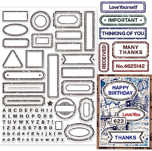 GLOBLELAND Retro Etikettenränder Transparente Silikonstempel Vintage Rahmen Klare Stamps Etikett Buchstabe Silikonstempel Für Kartengestaltung DIY Prägung Journaling 21x29.7 cm