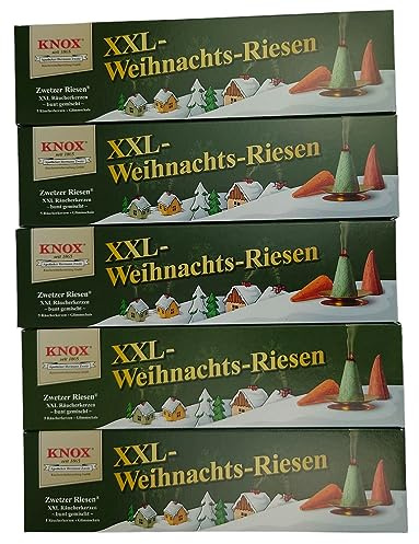 Sparpack Knox XXL-Weihnachtsriesen-Räucherkerzen bunt gemischt -5 Räucherkerzen mit Glimmerschale (5)