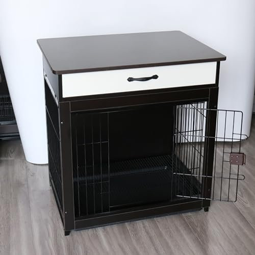 Holz Indoor Hundekäfig Schrank 2-in-1 Hundekäfig Nachttish Eckige Hundehütte Hundebox Tierkäfig aus Holz mit Abschließbarer Tür & Schublade für kleine Hunde bis mittelgroße Hunde. ( Color : Nero , Siz