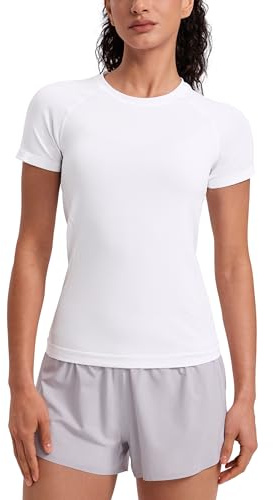 CRZ YOGA Sin Costura Camisa Longitud Cadera | Entrenamiento, Sin Rozaduras, Ceñido, Mangas Raglan, Malla Transpirable, Camisetas Manga Corta para Mujer