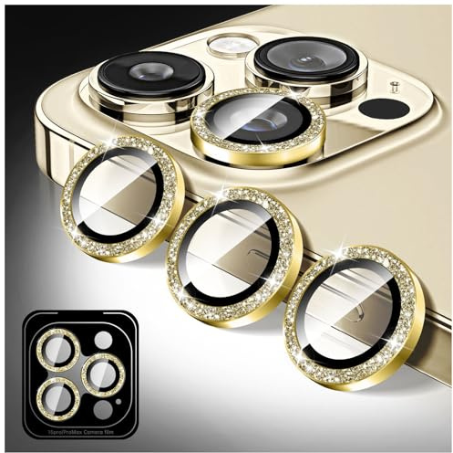Kucheed Bling Camera Lens Protector Compatible for iPhone 14 Pro/14 Pro Max, Glitter Tempered Glass Camera Cover Film Stickers, Sparkling Automatic Alignment Individual Metal Rings Phone Accessories