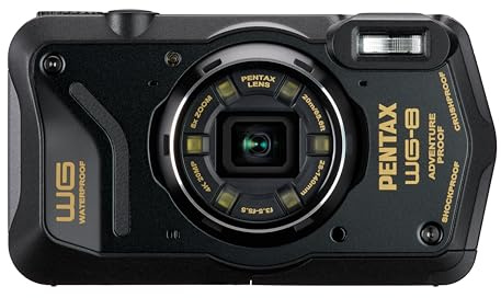 PENTAX WG-8 - Cámara de aventura negra para todo tipo de clima, con excelente rendimiento impermeable, a prueba de polvo, resistente a los golpes, anillo de luz multiaplicación para fotografía macro y | Con excelente función de cámara web, resistente al agua, rendimiento resistente a los golpes