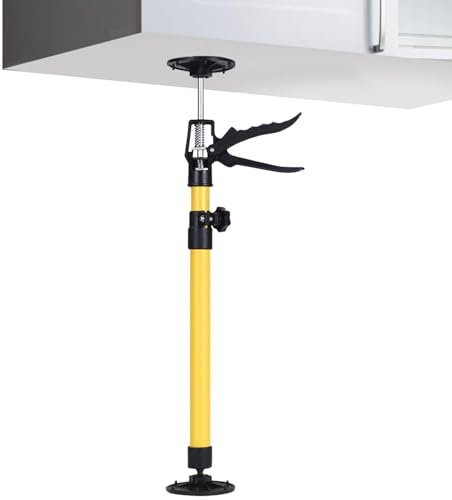 Facynde Montagestütze Bzw. Teleskop-Stütze Für Bau-Montagen, Tür-Zargen, Einhand-Bedienung, Kurze Form, Gelb, Tragkraft Bis 40 kg, Mit Neigbaren Druckplatten, Montagestütze Für Türrahmen